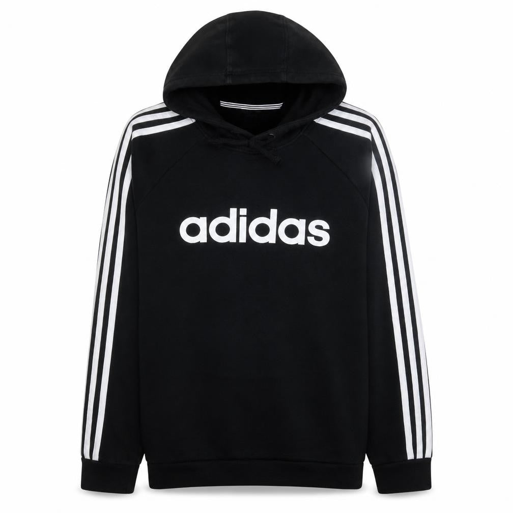 Adidas Men’s Black Pullover Hoodie M Logo 3-Stripes Sportswear