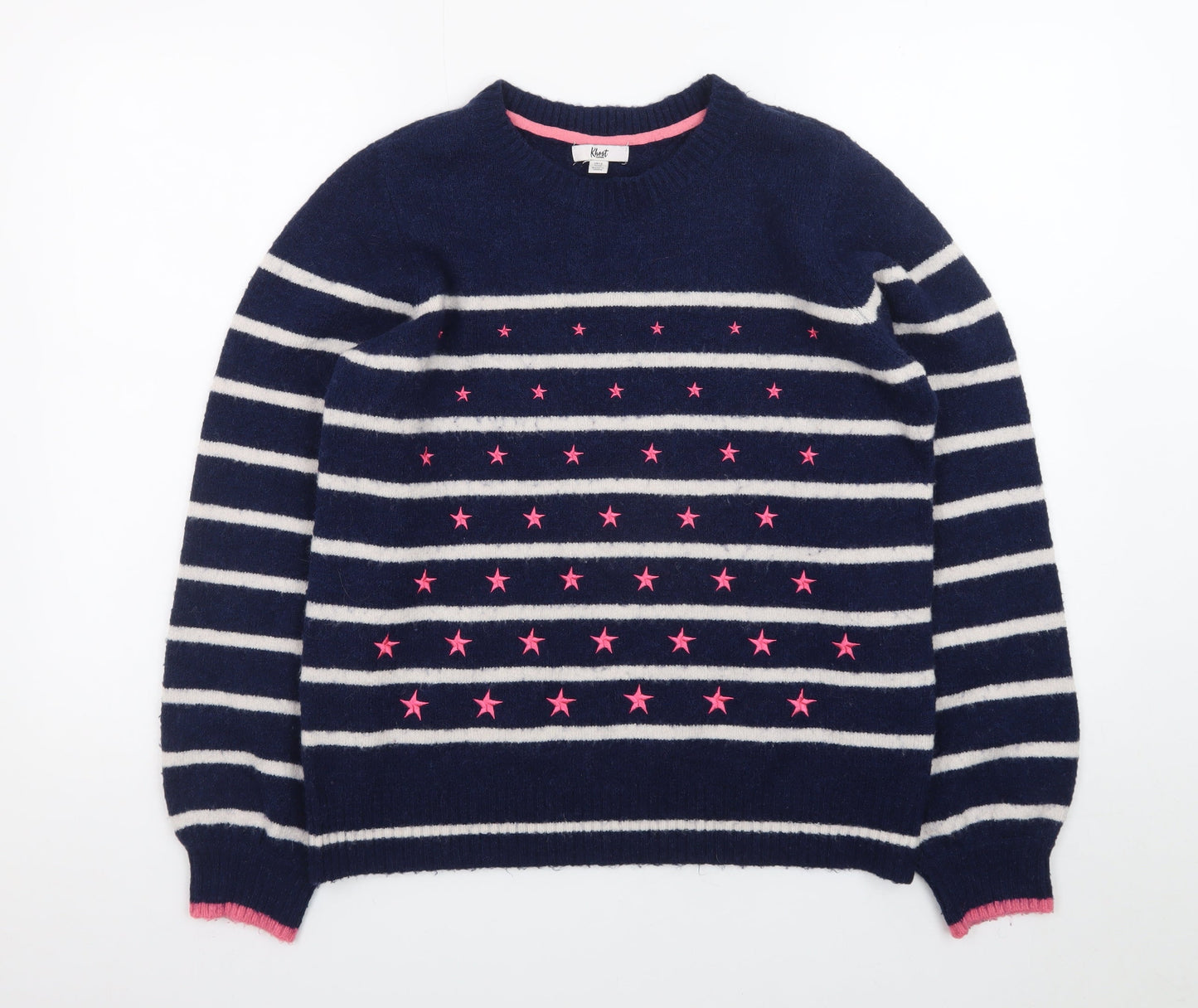 Khost Womens Blue Striped Star Embroidered Pullover Jumper Size 12