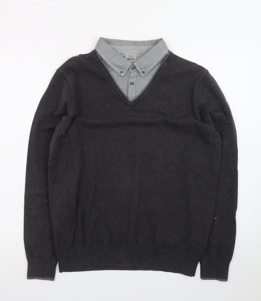 Marks and Spencer Men's Grey V-Neck Regular Fit Jumper M