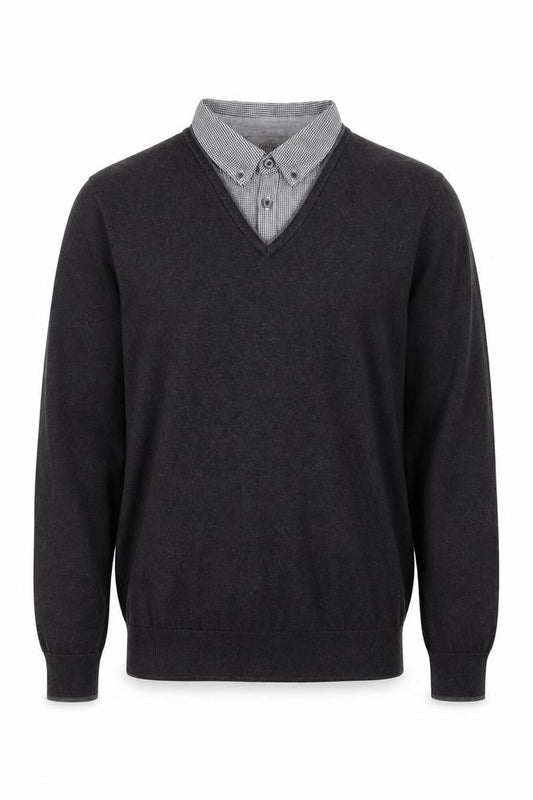 Marks & Spencer Men's Grey V-Neck Regular Fit Jumper M