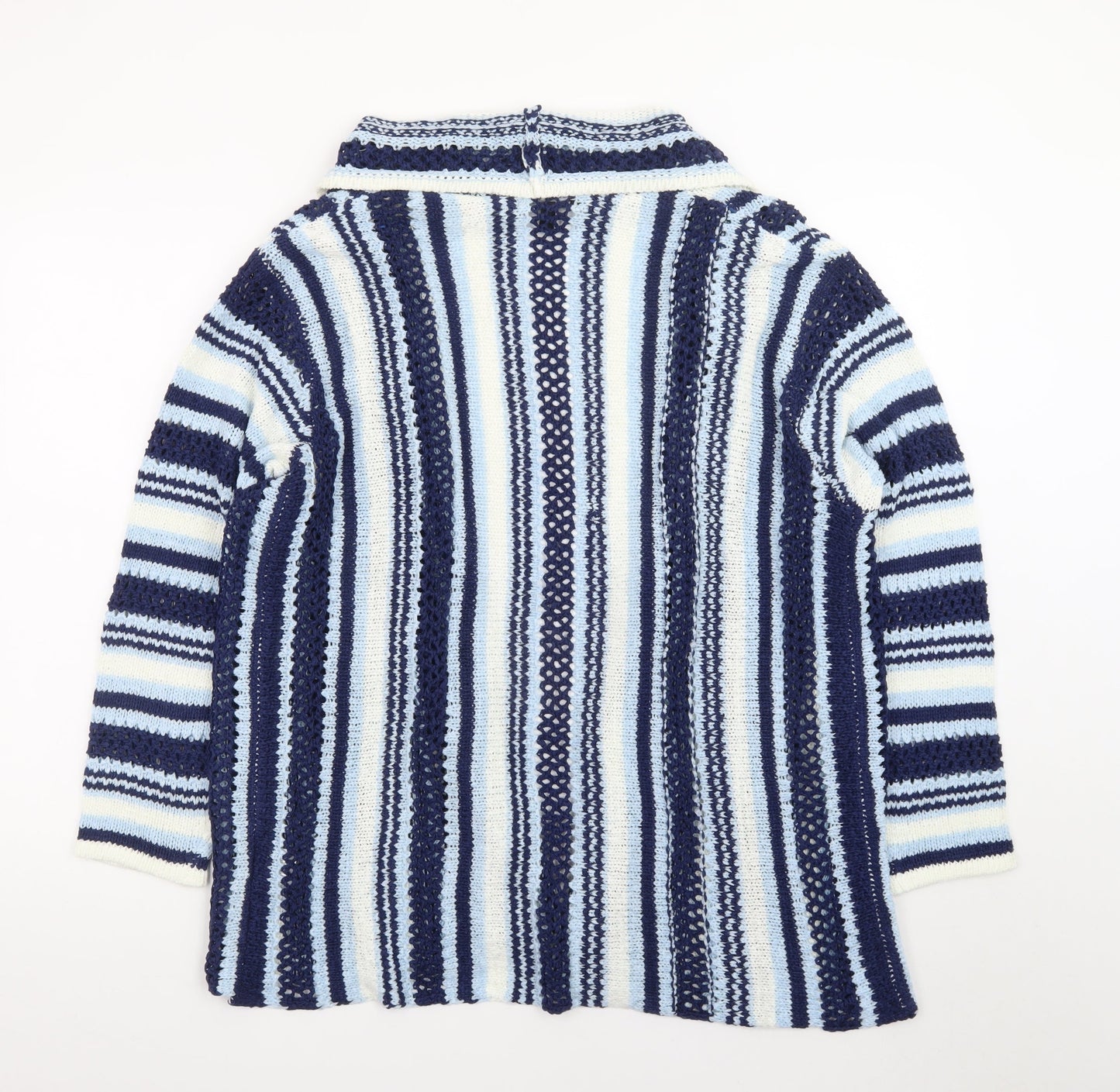 Roman Petite Blue Striped Knit Cardigan Women Size 16