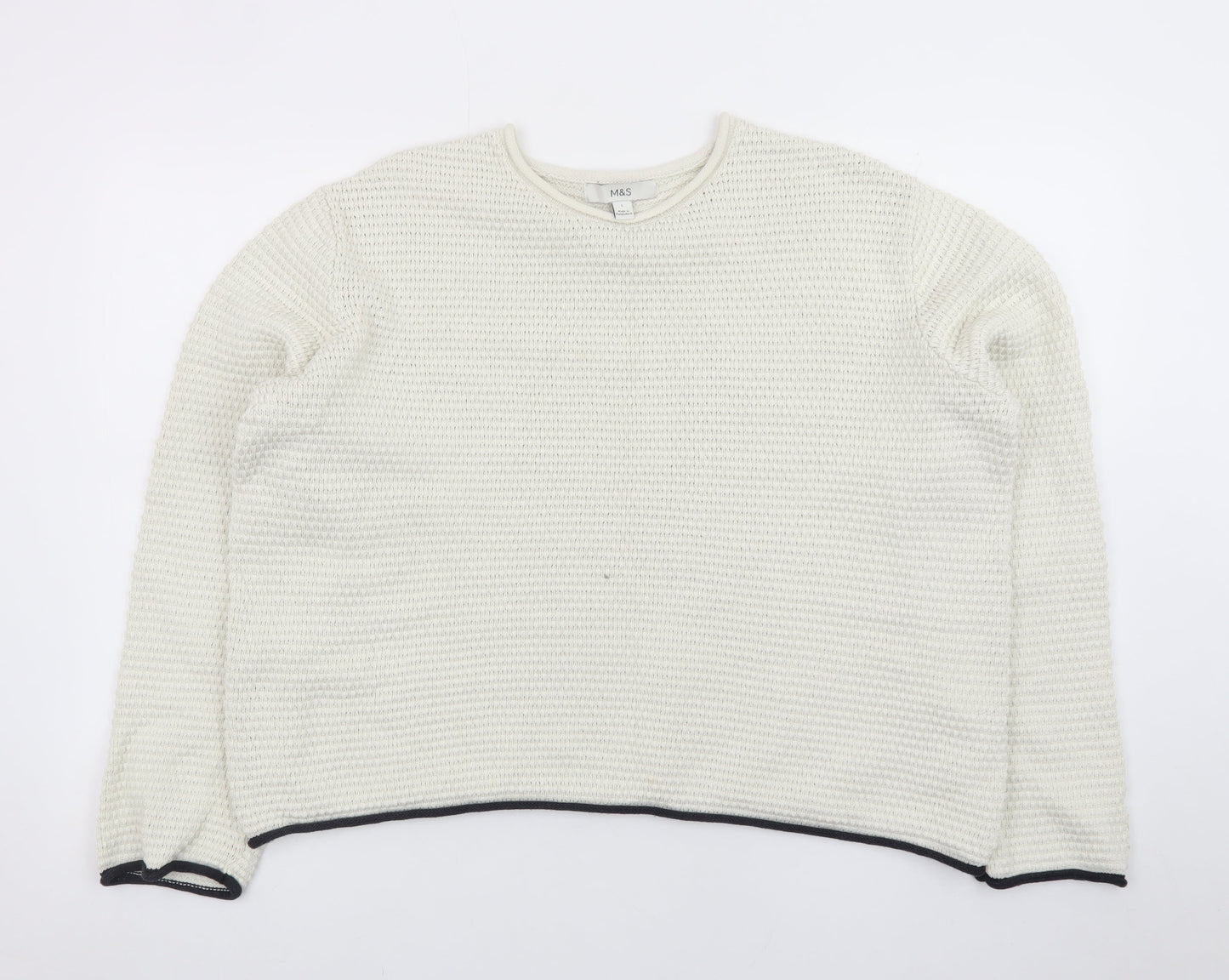 Marks and Spencer Women Ivory Waffle Knit Cotton Jumper L