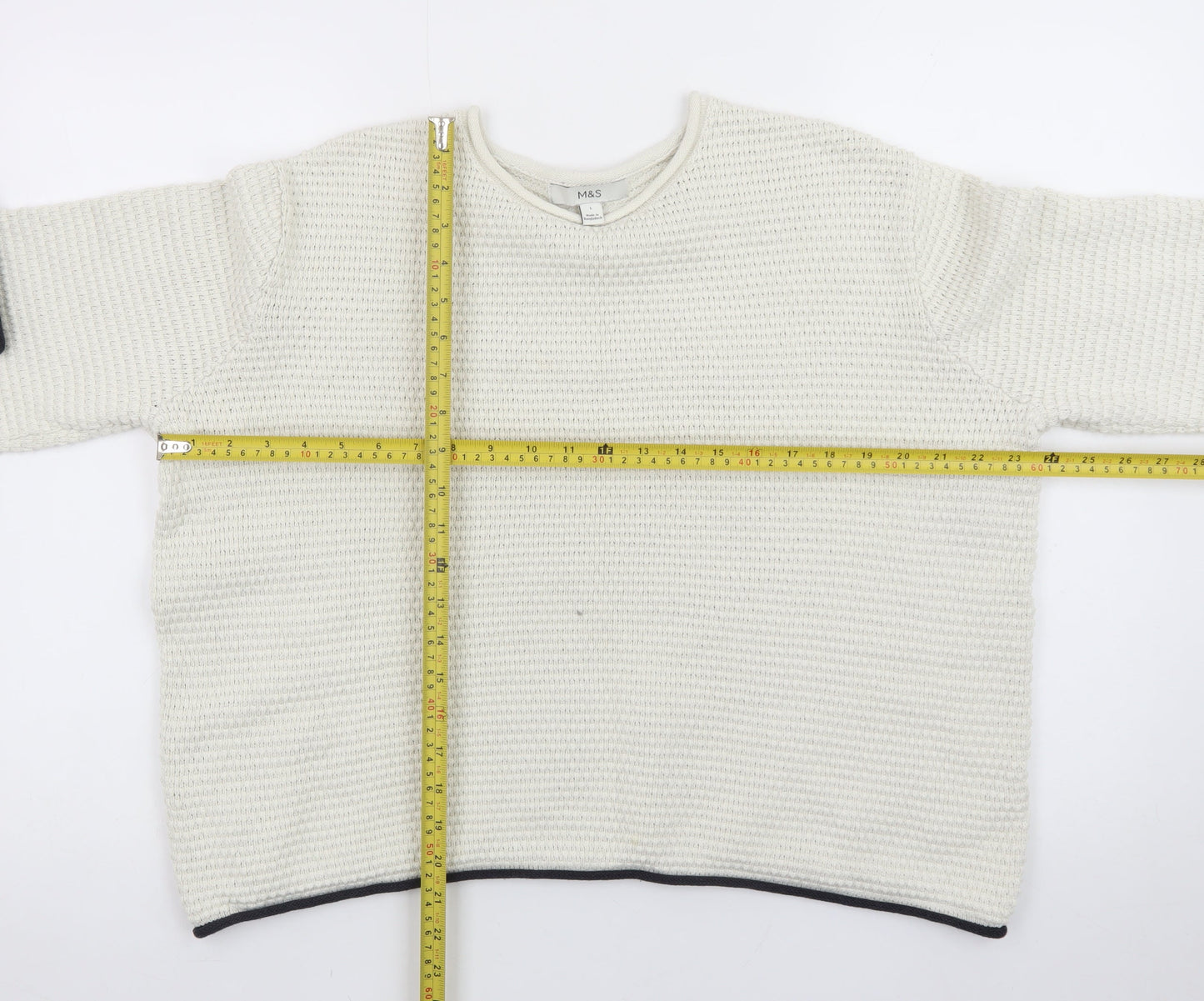 Marks and Spencer Women Ivory Waffle Knit Cotton Jumper L