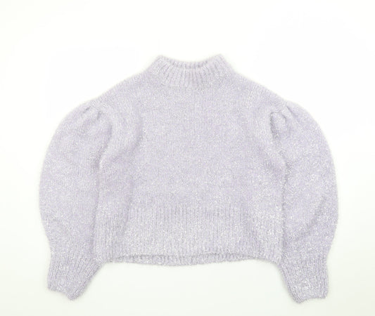 H&M Divided Womens Lilac Metallic Puff Sleeve Jumper Size 12 Classic Knit