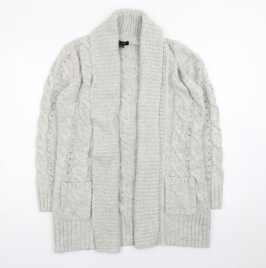 New Look Women Grey Cable-Knit Long Sleeve Open Cardigan Size 12