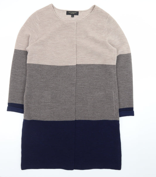 Paul Costelloe Women Beige Grey Navy Colour Block Long Cardigan UK 14