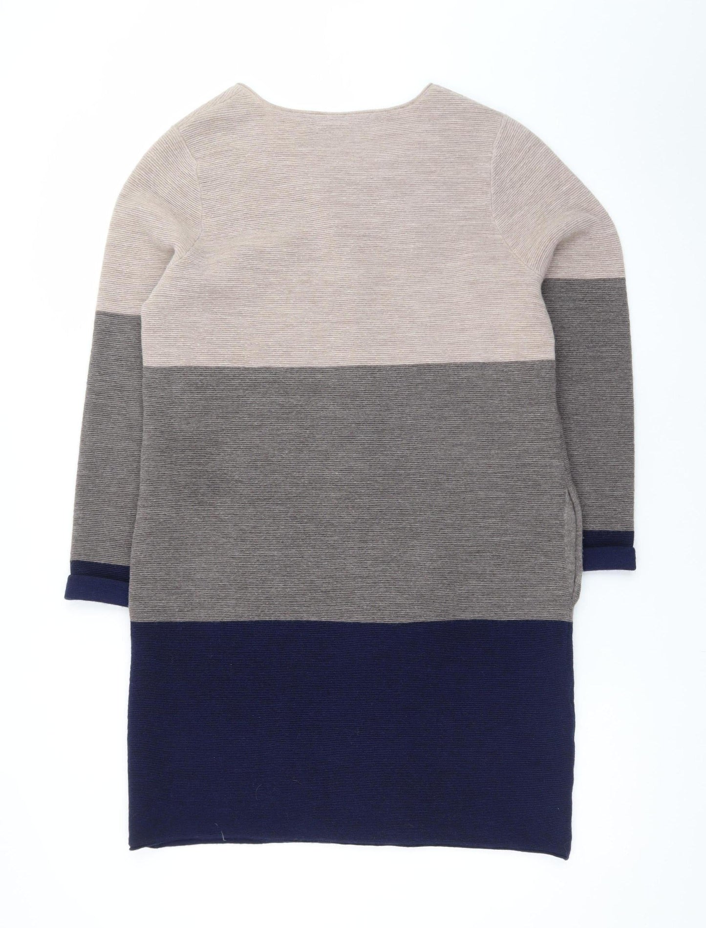 Paul Costelloe Women Beige Grey Navy Colour Block Long Cardigan UK 14