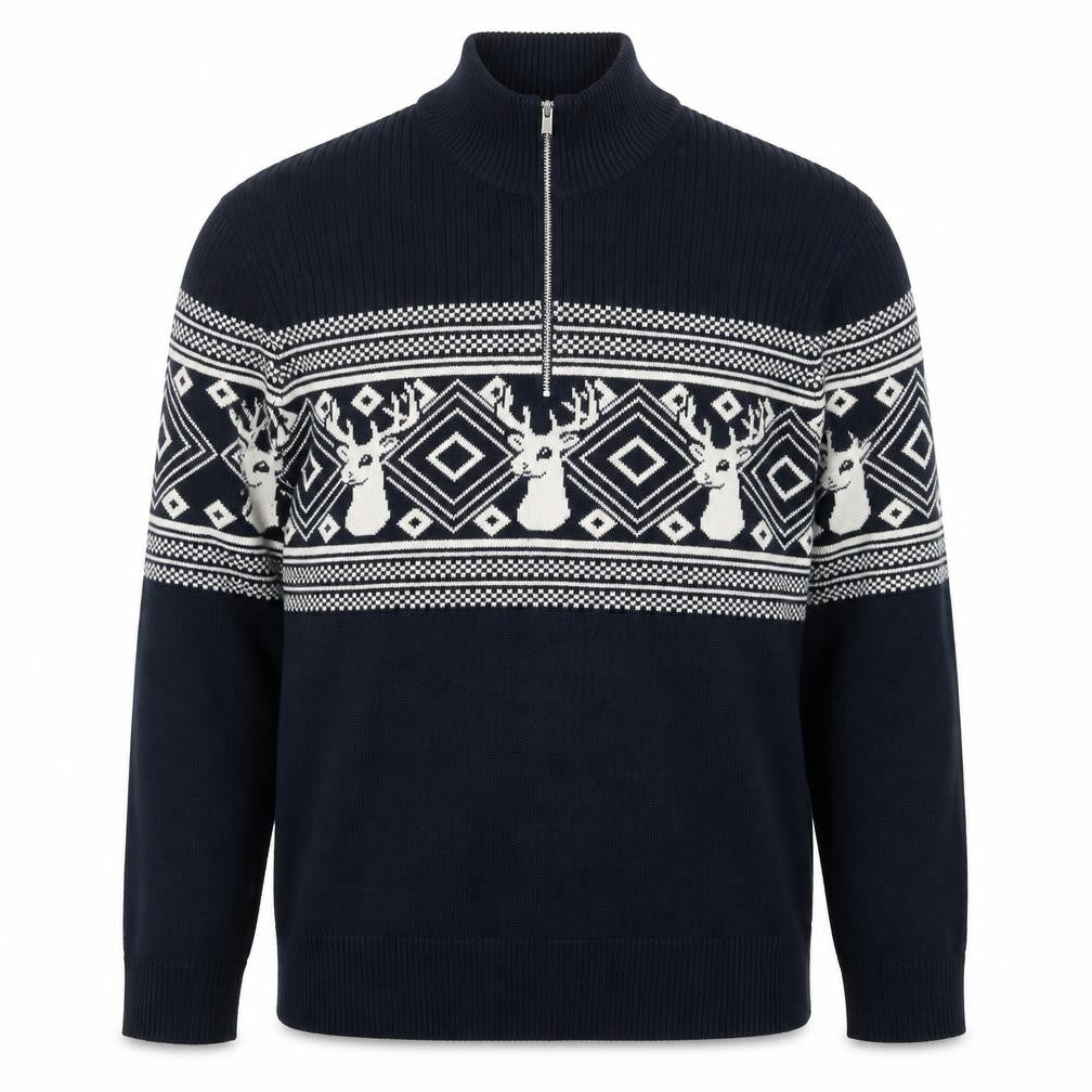 Marks & Spencer Men's Blue 2XL 1/2 Zip Cotton Christmas Jumper