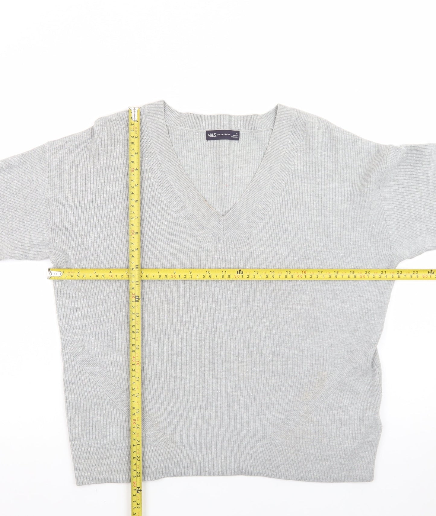 Marks and Spencer Women’s Grey V-Neck Knit Jumper M
