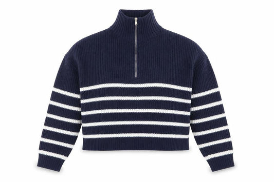 Brave Soul Women Blue Striped Half Zip Knit Jumper Size 8