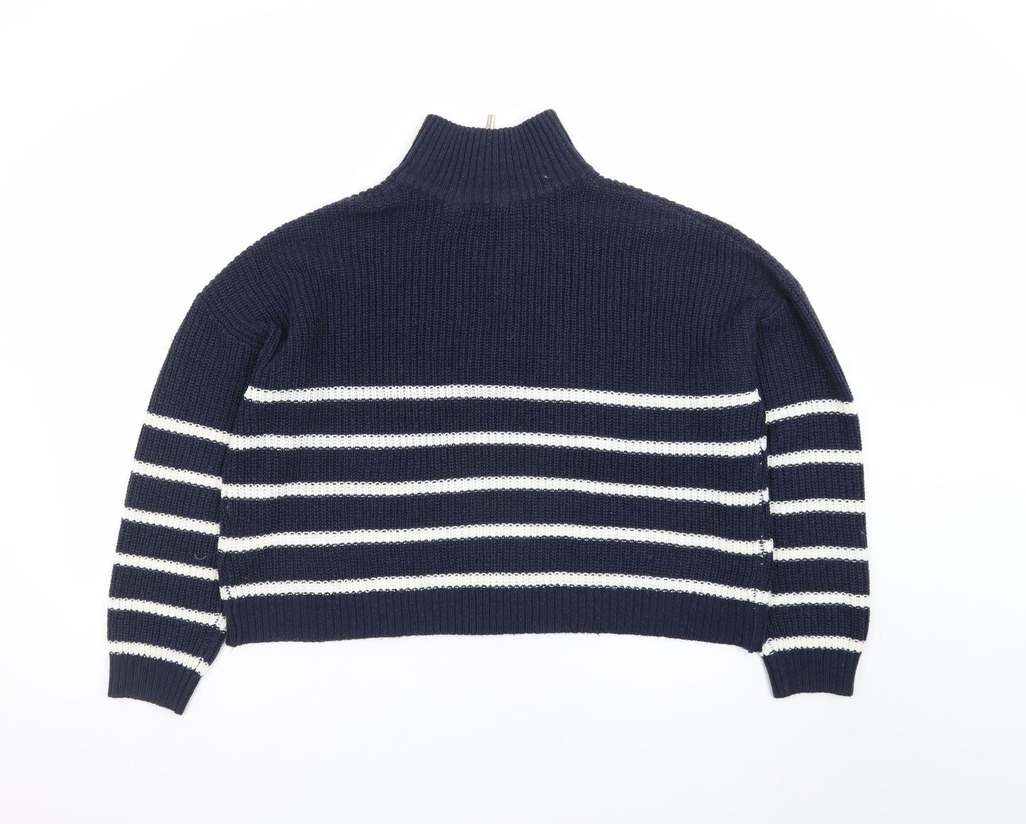 Brave Soul Women Blue Striped Half Zip Knit Jumper Size 8
