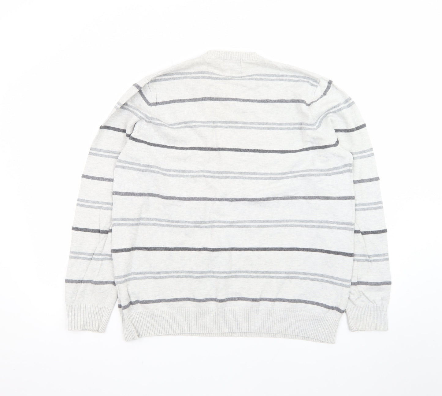 Marks and Spencer Blue Harbour Women's Grey Striped V-Neck Jumper Size M