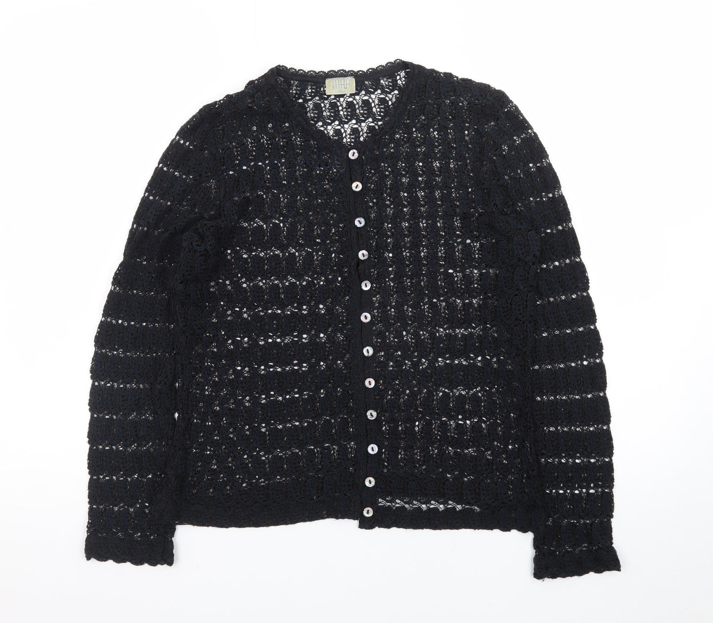 MAP Womens Black Crochet Cardigan M Open-Knit Long Sleeve Vintage
