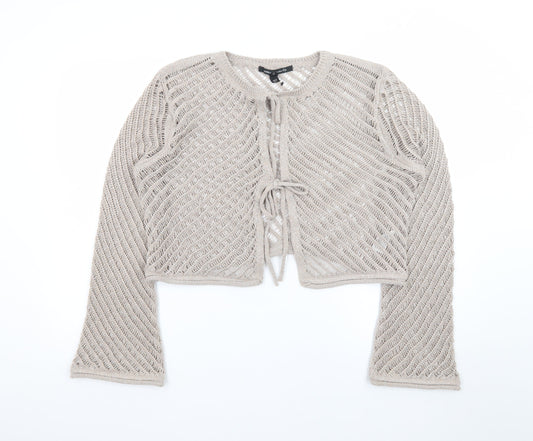River Island Women's Beige Open Knit Long Sleeve Cardigan Size 16