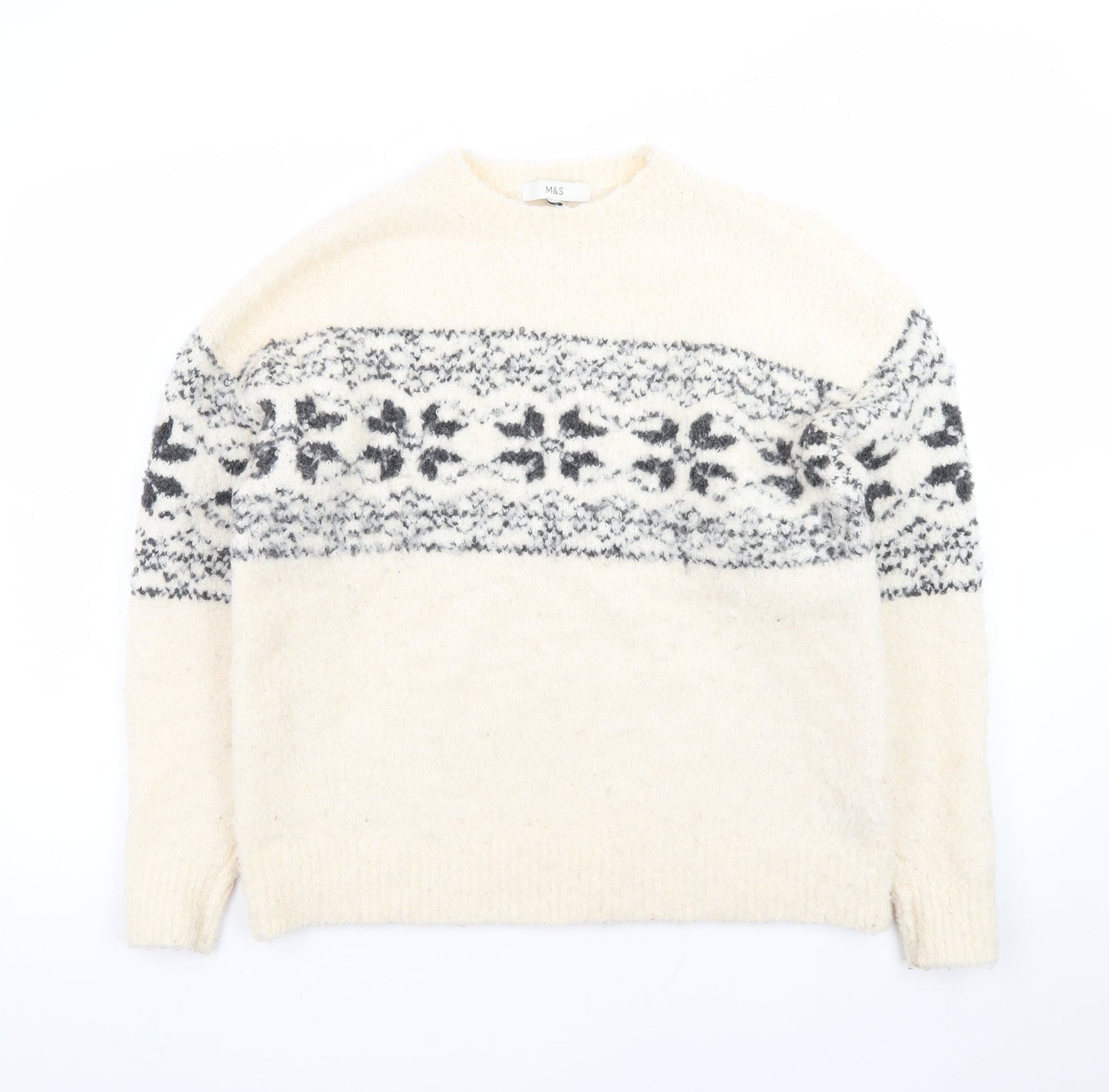 Marks and Spencer Womens Ivory Fair Isle Knit Jumper Size M