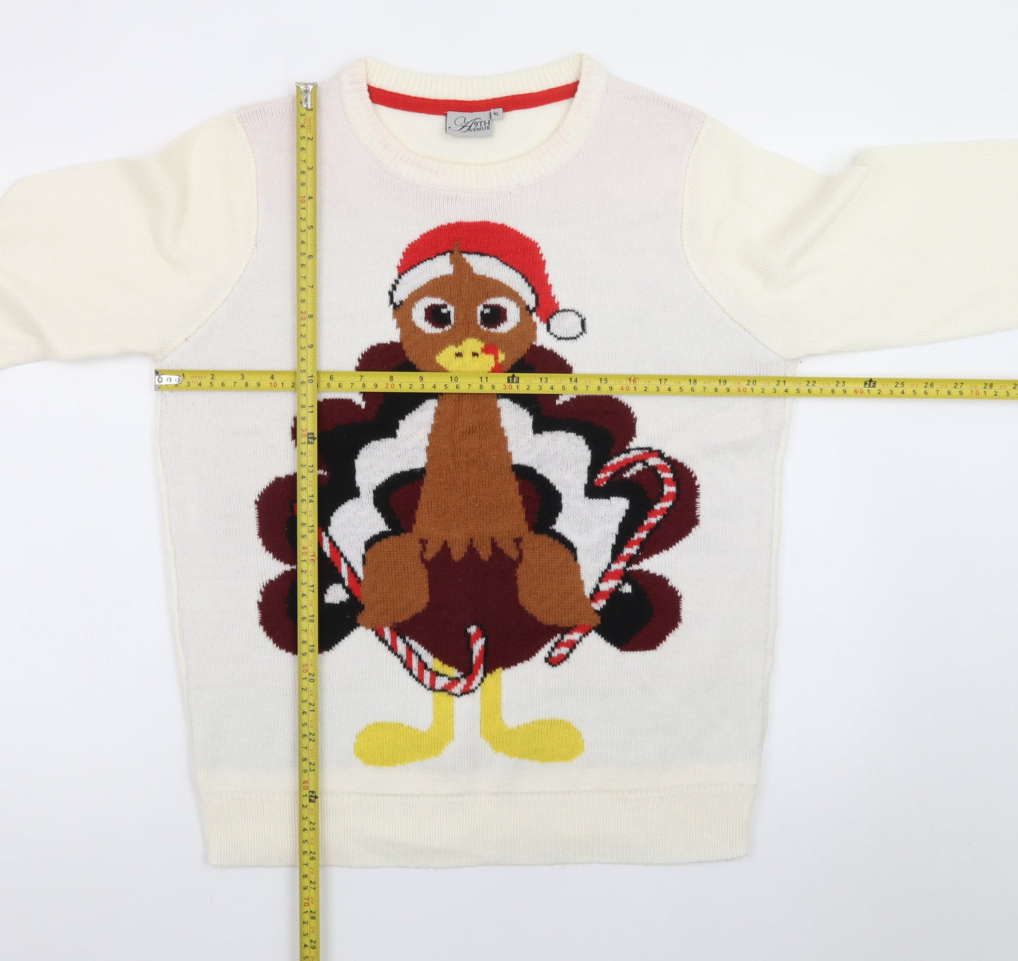 49th Avenue Womens Ivory XL Christmas Turkey Pullover Jumper