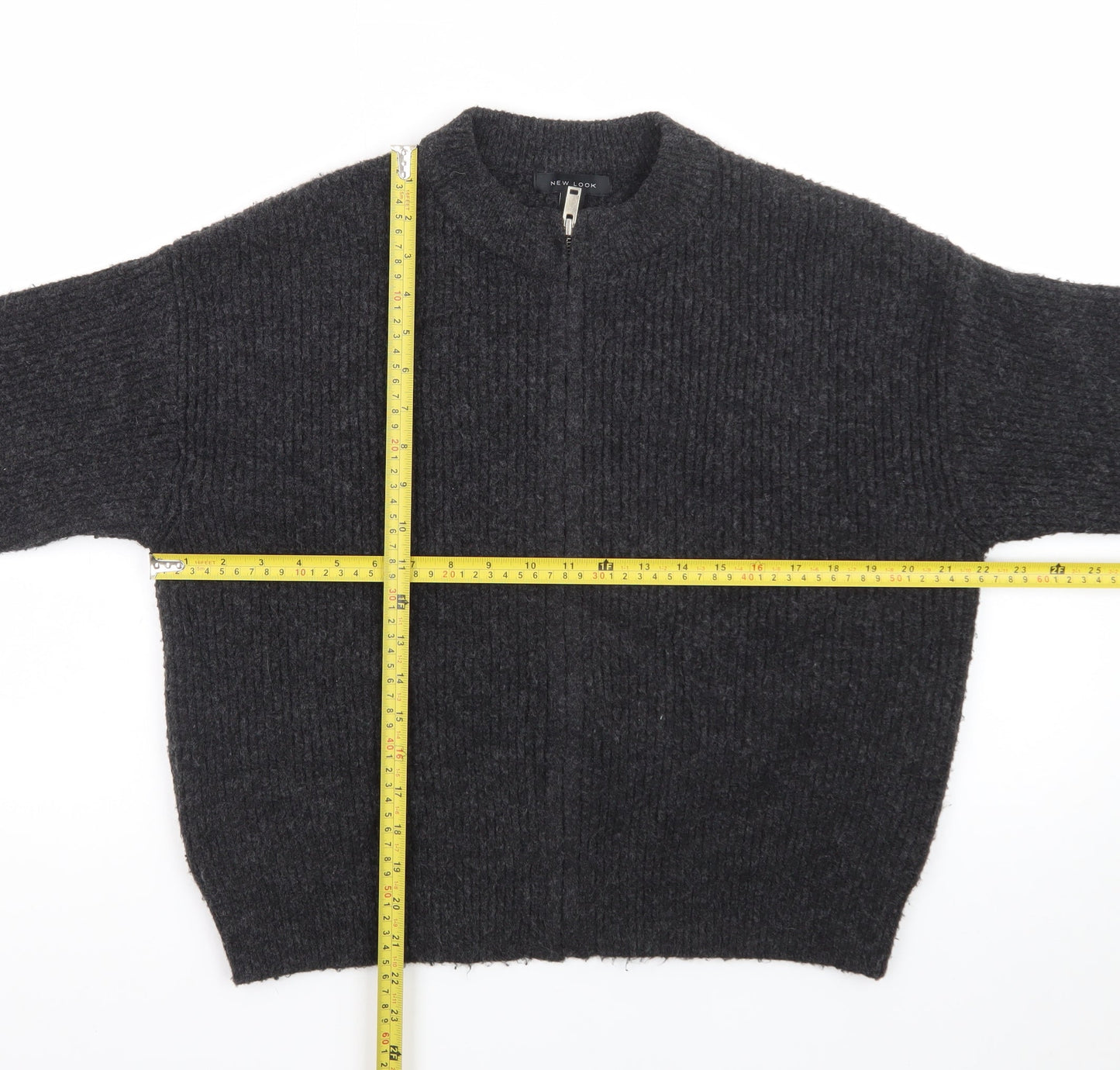 New Look Women's Black Small Chunky-Knit Full Zip Jumper