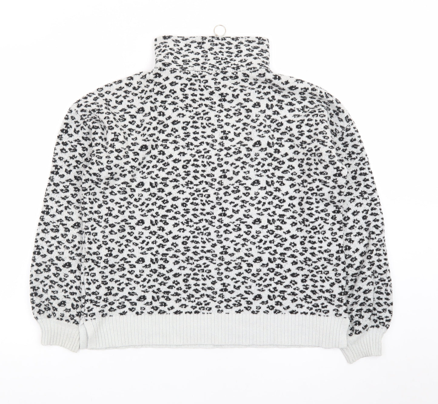 LOFT Women’s Grey Leopard Print High Neck Half Zip Jumper Size S