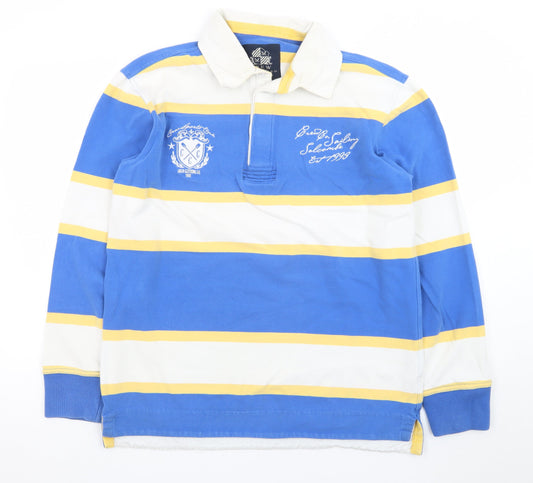 Crew Clothing Co. Men’s Blue Striped Long Sleeve Rugby Polo Shirt M