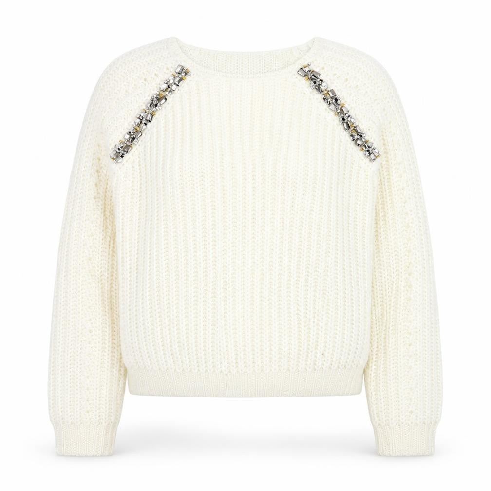 Dorothy Perkins Women Ivory Beaded Knit Jumper Size 10