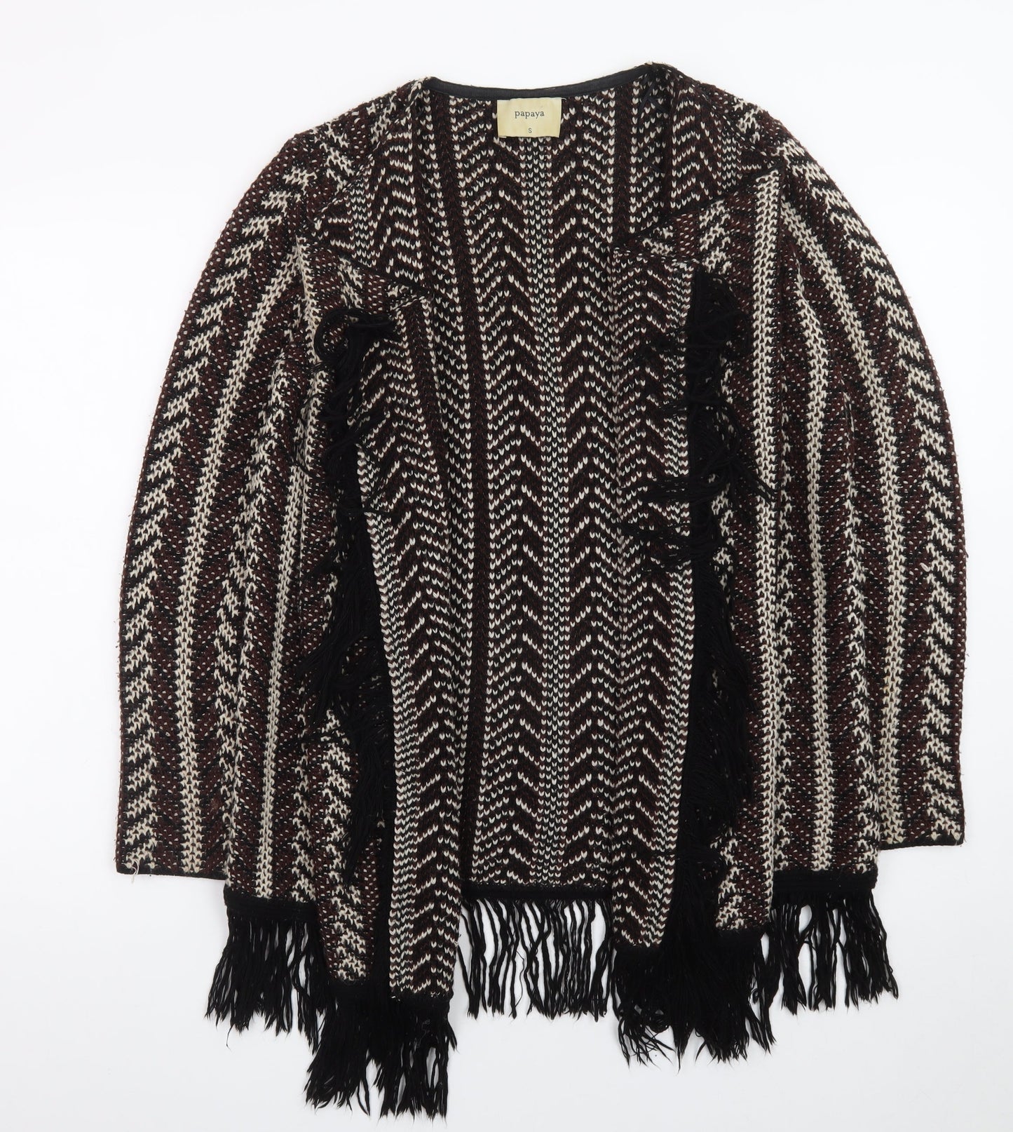 Papaya Women’s Multicoloured Fringe Open Knit Cardigan Size S