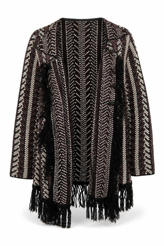 Front view of Papaya Women’s Multicoloured Fringe Open Knit Cardigan, size S