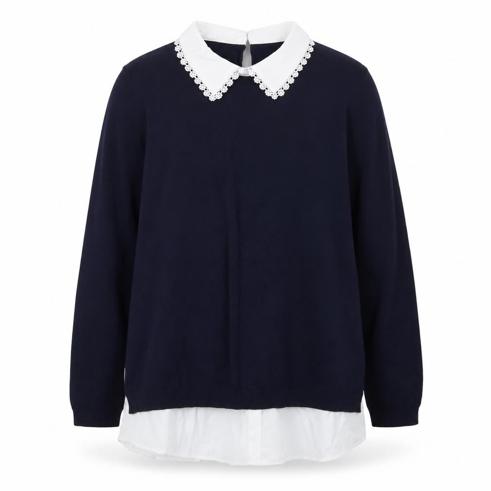 Papaya Women’s Blue Collared Pullover Jumper Size 16 Embroidered Collar