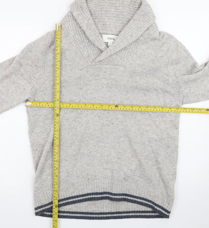 Marks & Spencer Men's Grey Lambswool Rich Shawl Collar Jumper M