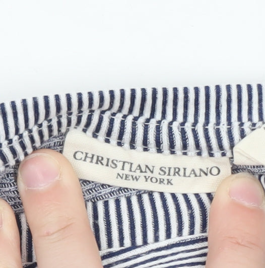 Christian Siriano Women's Blue Striped Boat Neck 3/4 Sleeve Top Size S