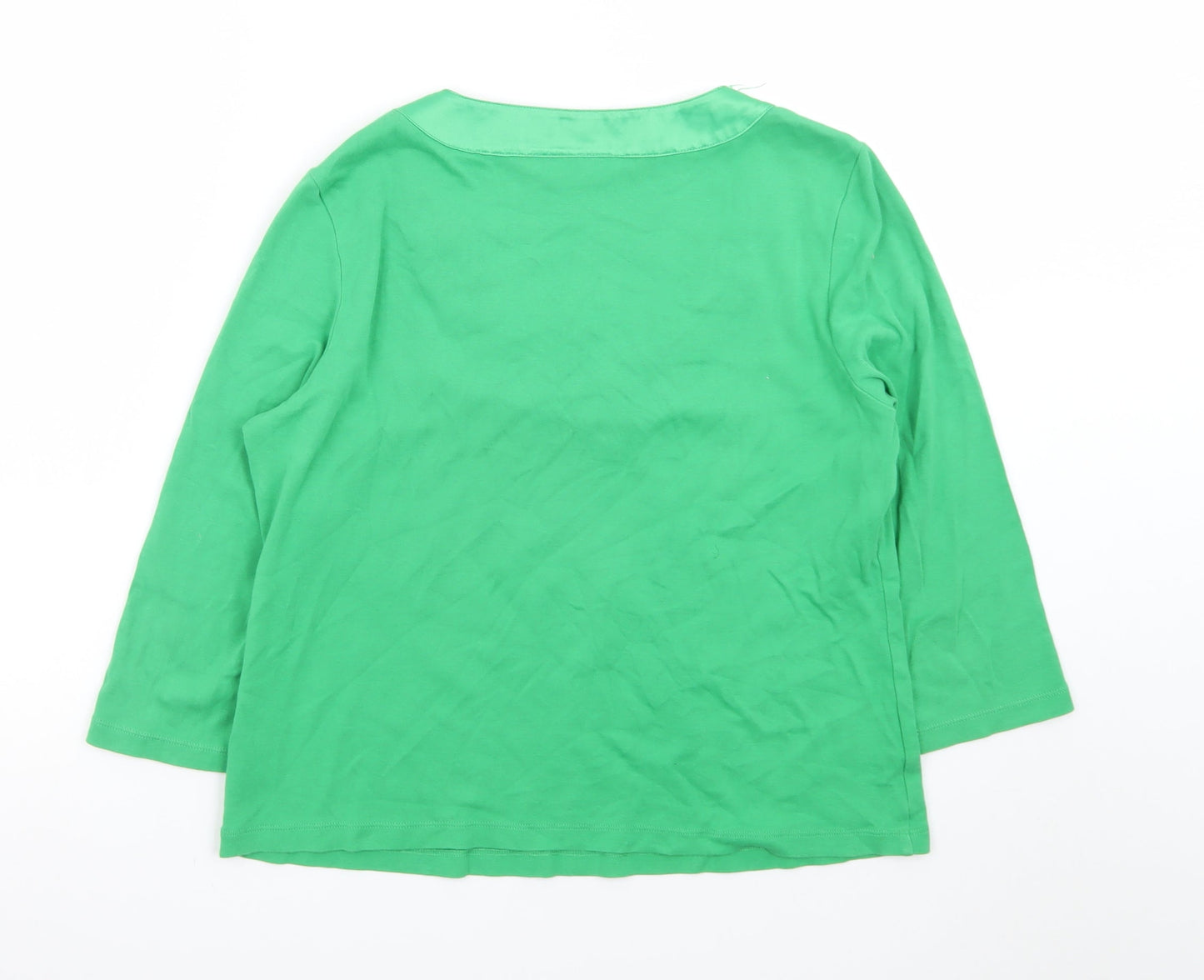 CC Petite Green Beaded Scoop Neck 3/4 Sleeve Cotton Blouse L