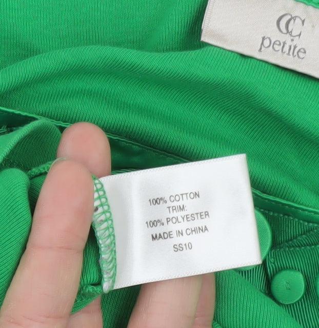 CC Petite Green Beaded Scoop Neck 3/4 Sleeve Cotton Blouse L