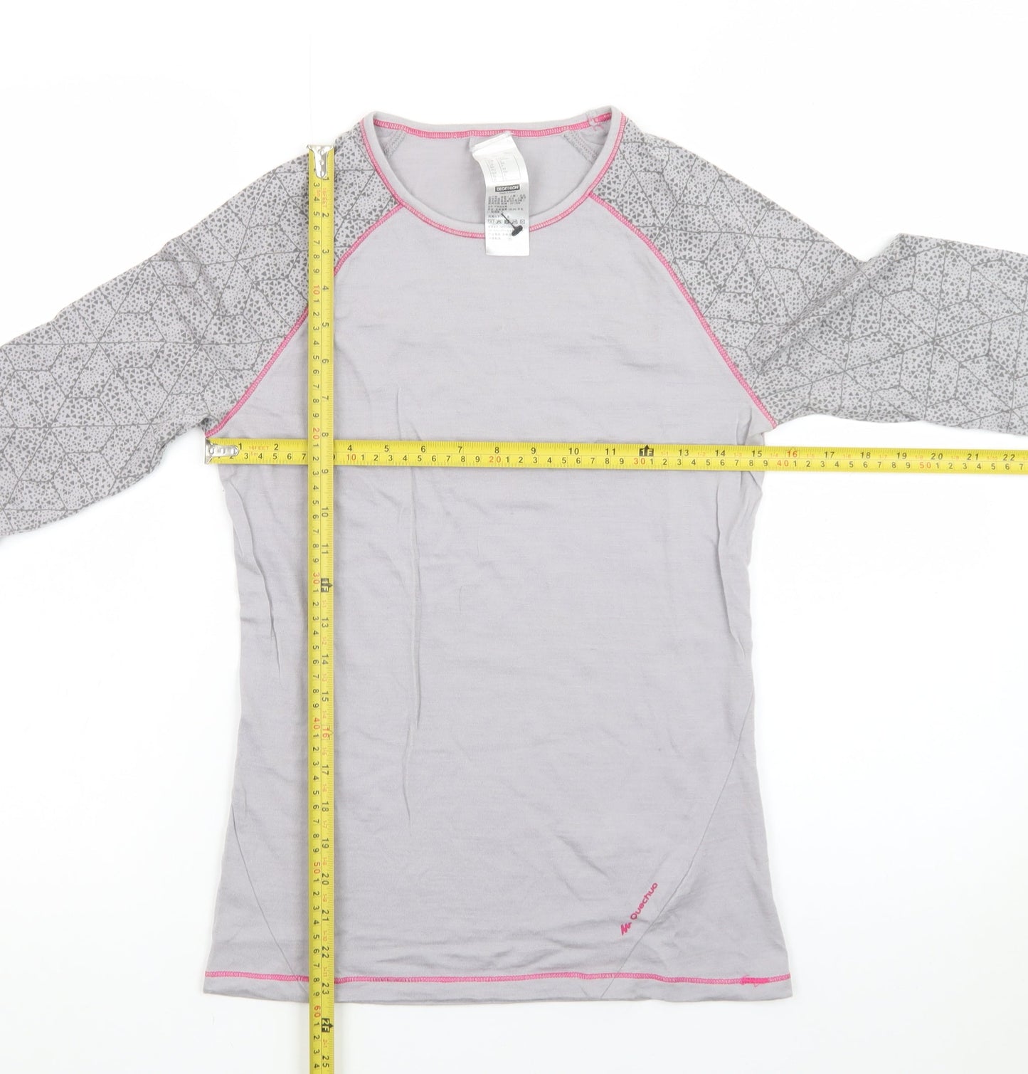Decathlon Women’s Grey Geometric Long Sleeve Slim Fit Sports Top S