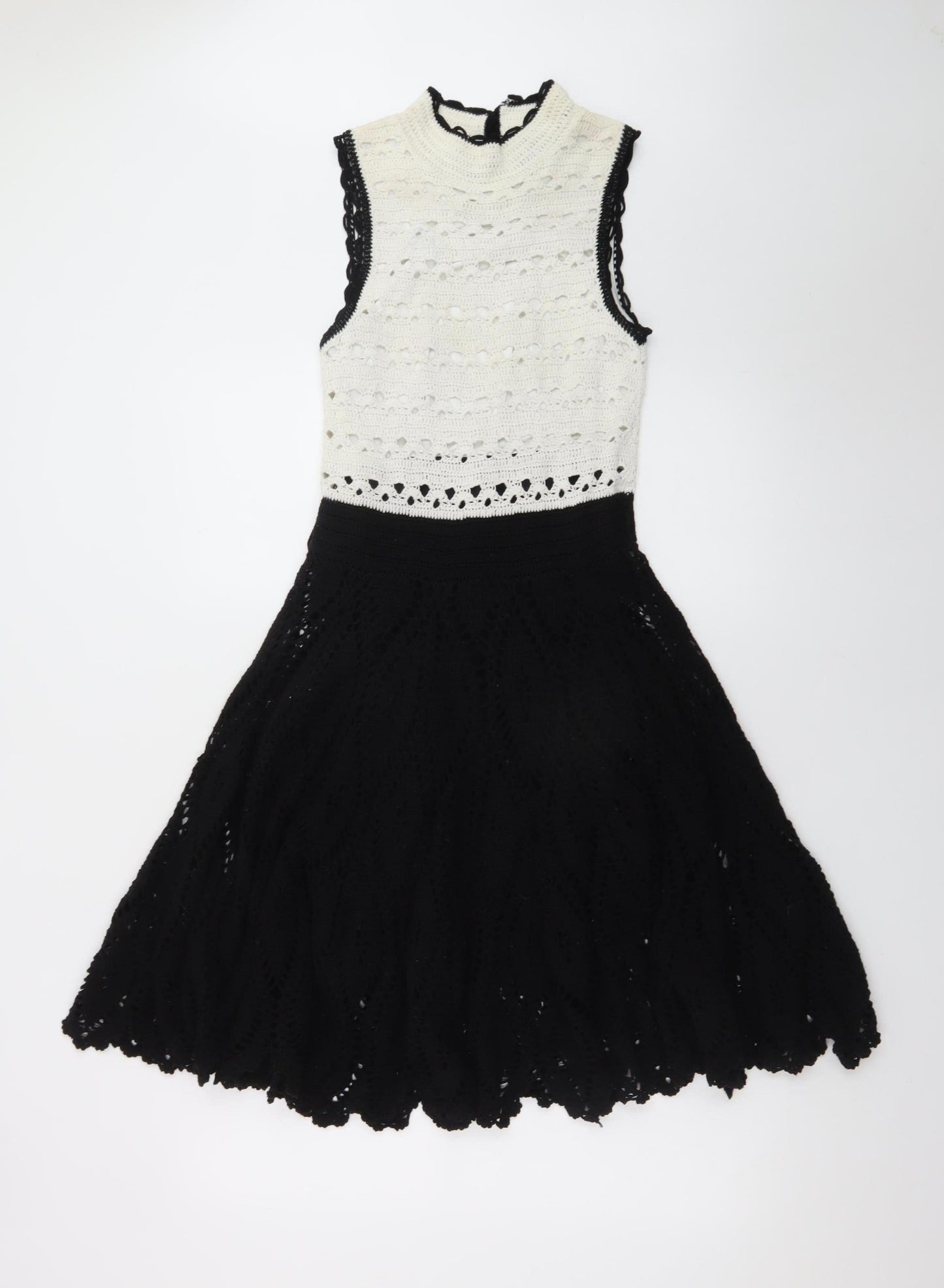 Karen Millen Women’s Black White Crochet Fit & Flare Dress Size 8