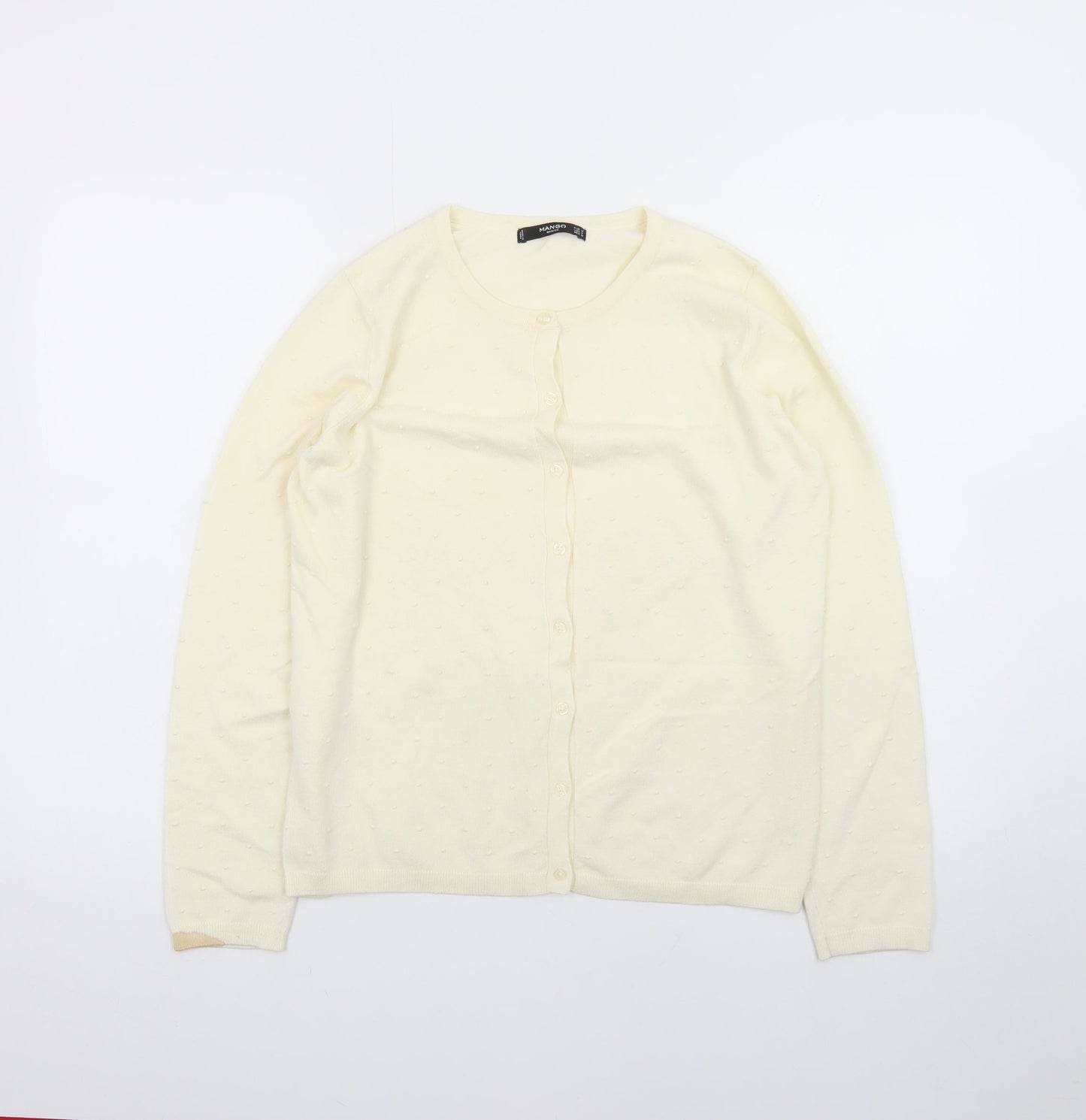 Mango Women Ivory Cotton Knit Long Sleeve Cardigan Size 10