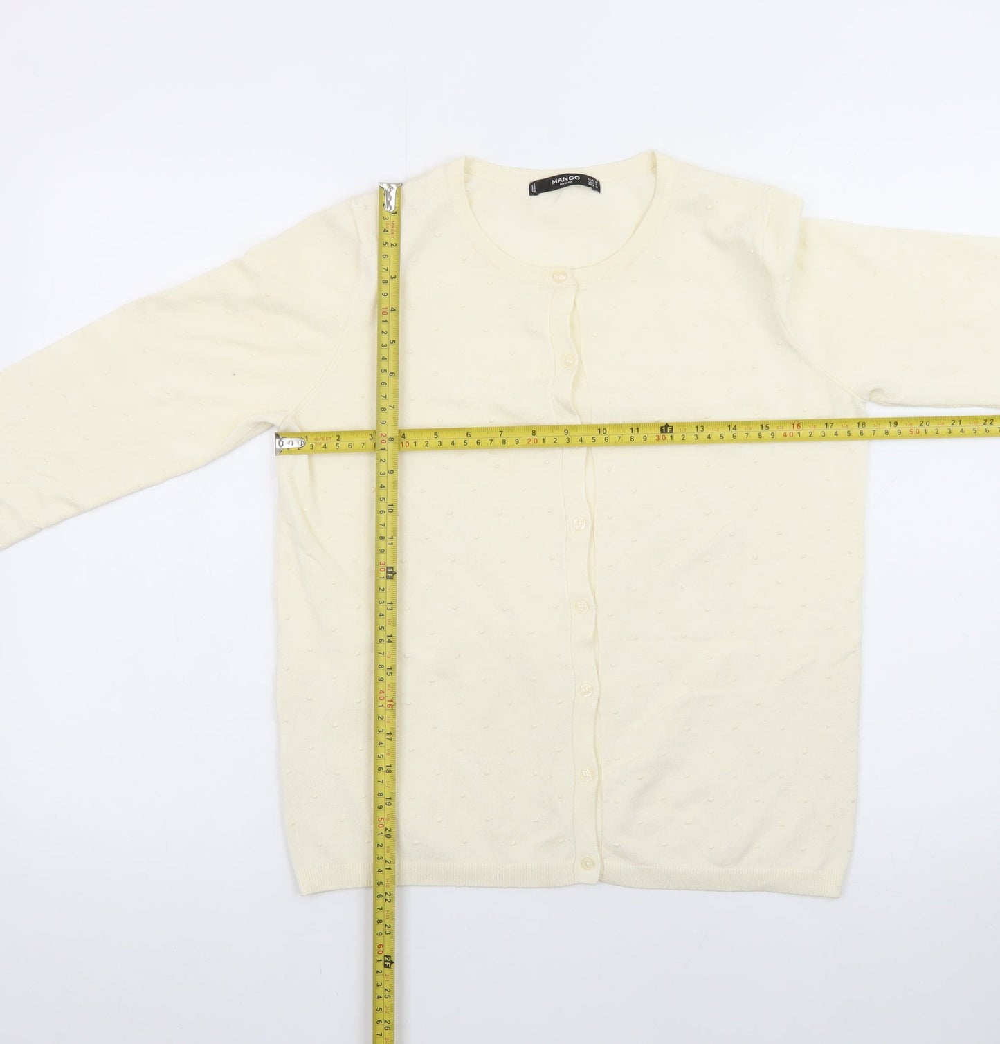 Mango Women Ivory Cotton Knit Long Sleeve Cardigan Size 10