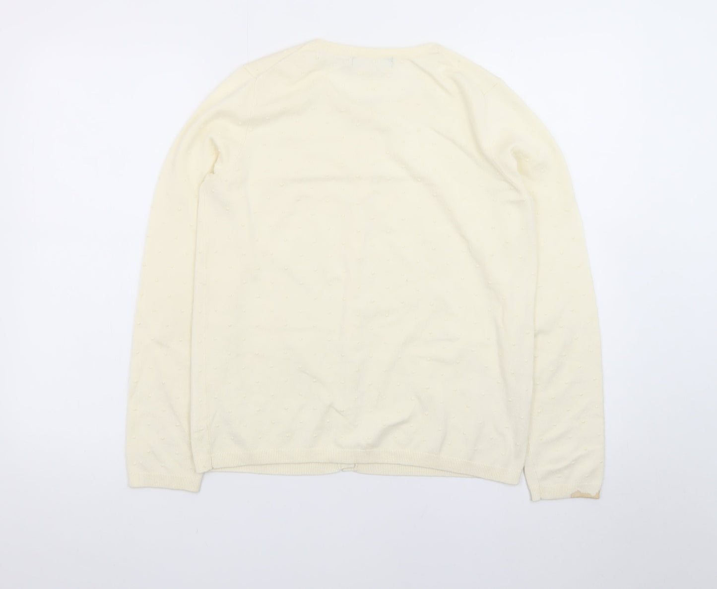 Mango Women Ivory Cotton Knit Long Sleeve Cardigan Size 10