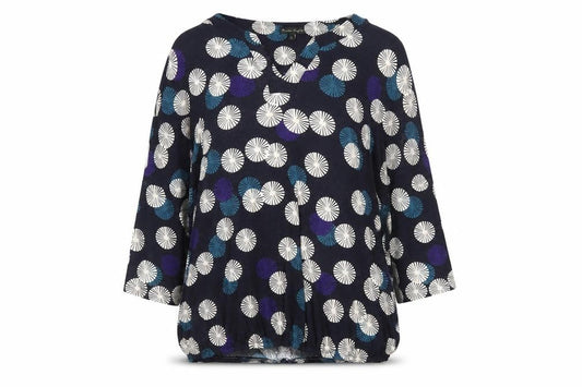 Phase Eight Women Blue Geometric Tunic Blouse UK 14 V-Neck 3/4 Sleeve