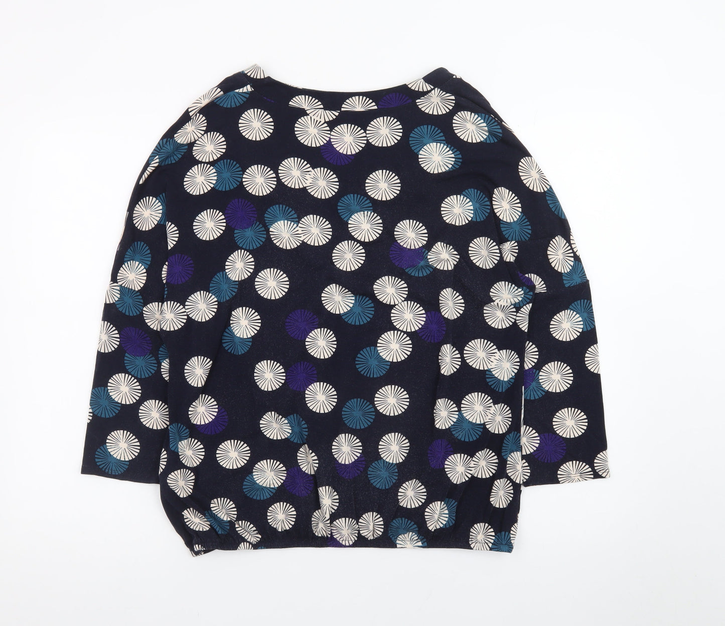 Phase Eight Women Blue Geometric Tunic Blouse UK 14 V-Neck 3/4 Sleeve