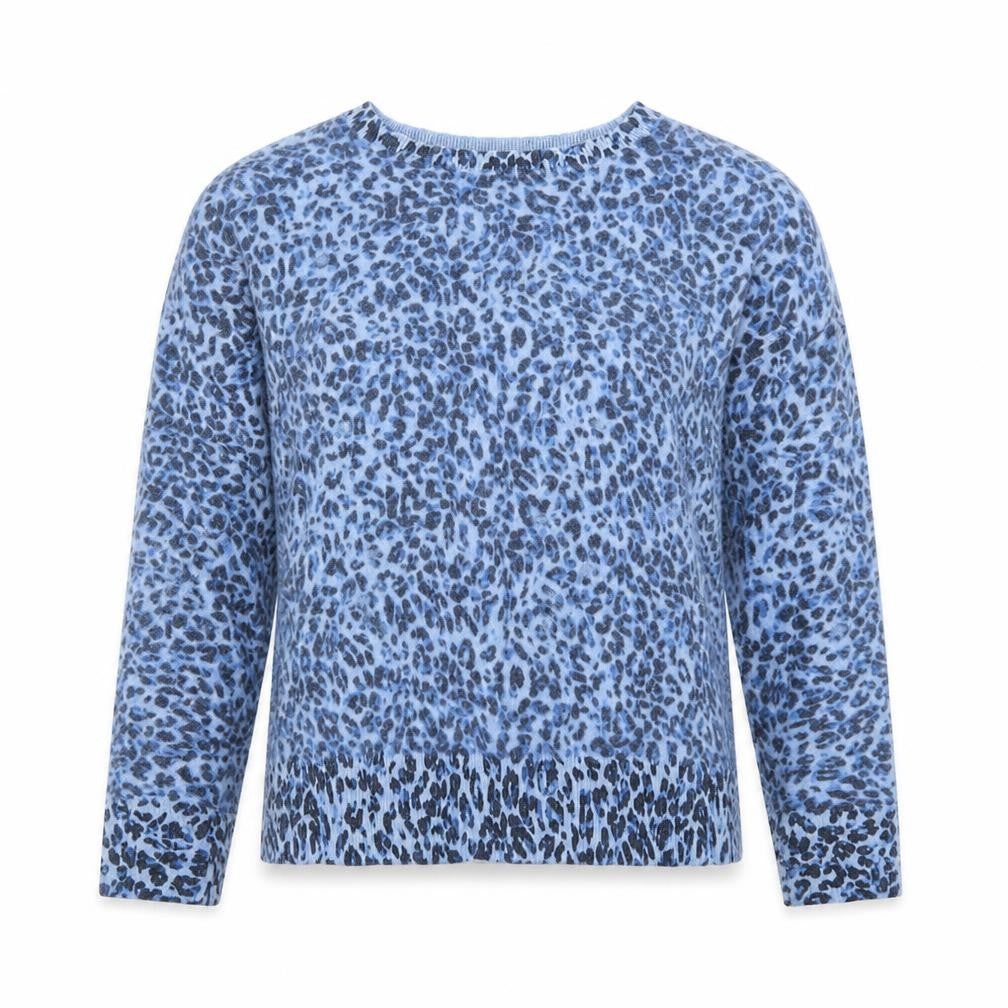 Hush Women Blue Leopard Print Crew Neck Long Sleeve Jumper XS