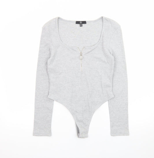 Primark Women’s Grey Long Sleeve Zip Scoop Neck Bodysuit Size 14