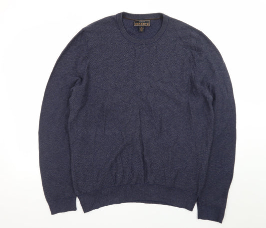 Jos. A. Bank Men Blue XL Cotton Silk Crew Neck Herringbone Jumper