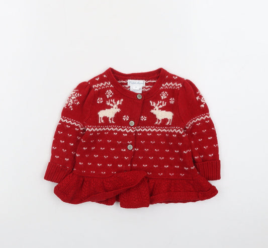 Ralph Lauren Girls Red Fair Isle Christmas Cardigan 6-9 Months Wool Blend