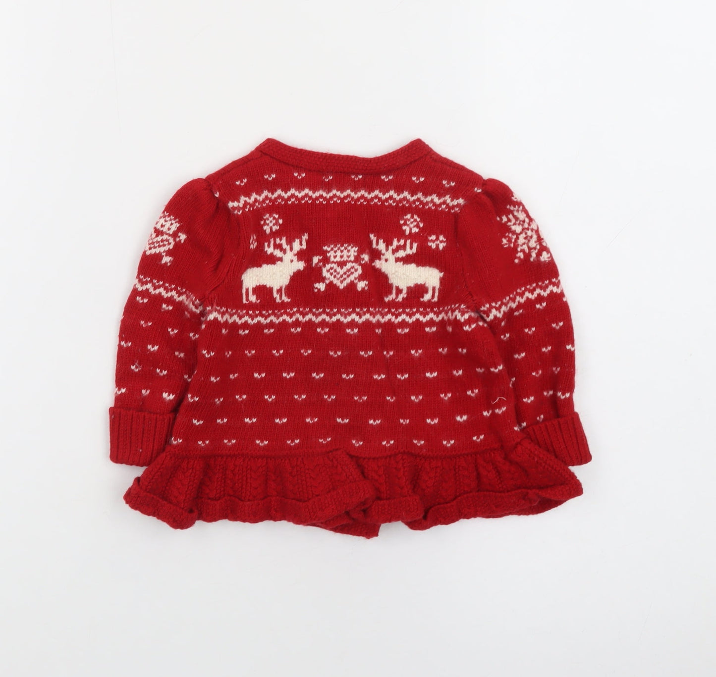 Ralph Lauren Girls Red Fair Isle Christmas Cardigan 6-9 Months Wool Blend