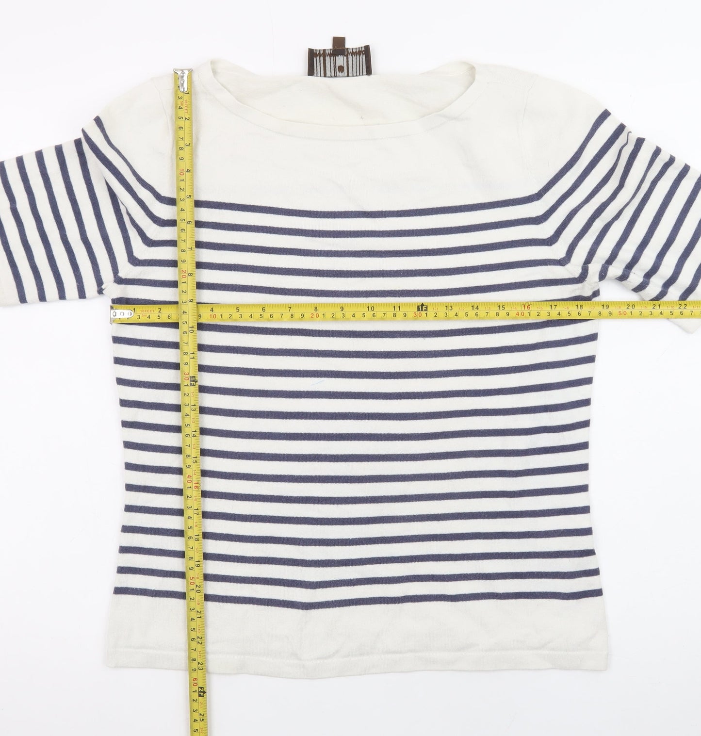 Fenn Wright Manson Womens White Navy Striped Cotton Jumper Size 16