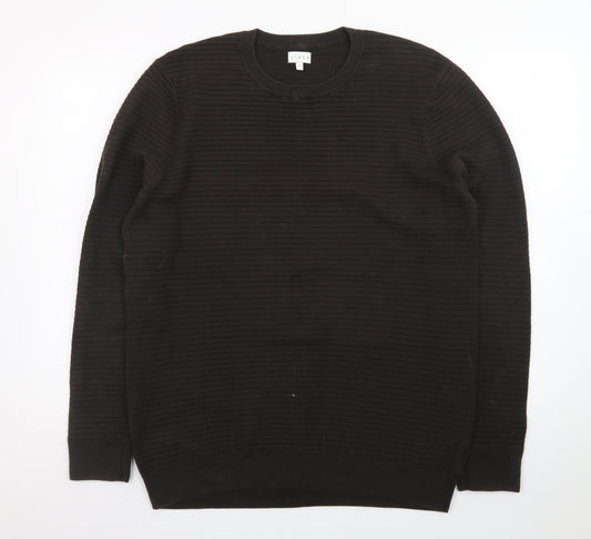 Linea Mens Black Cotton Rib Knit Crew Neck Jumper Size L