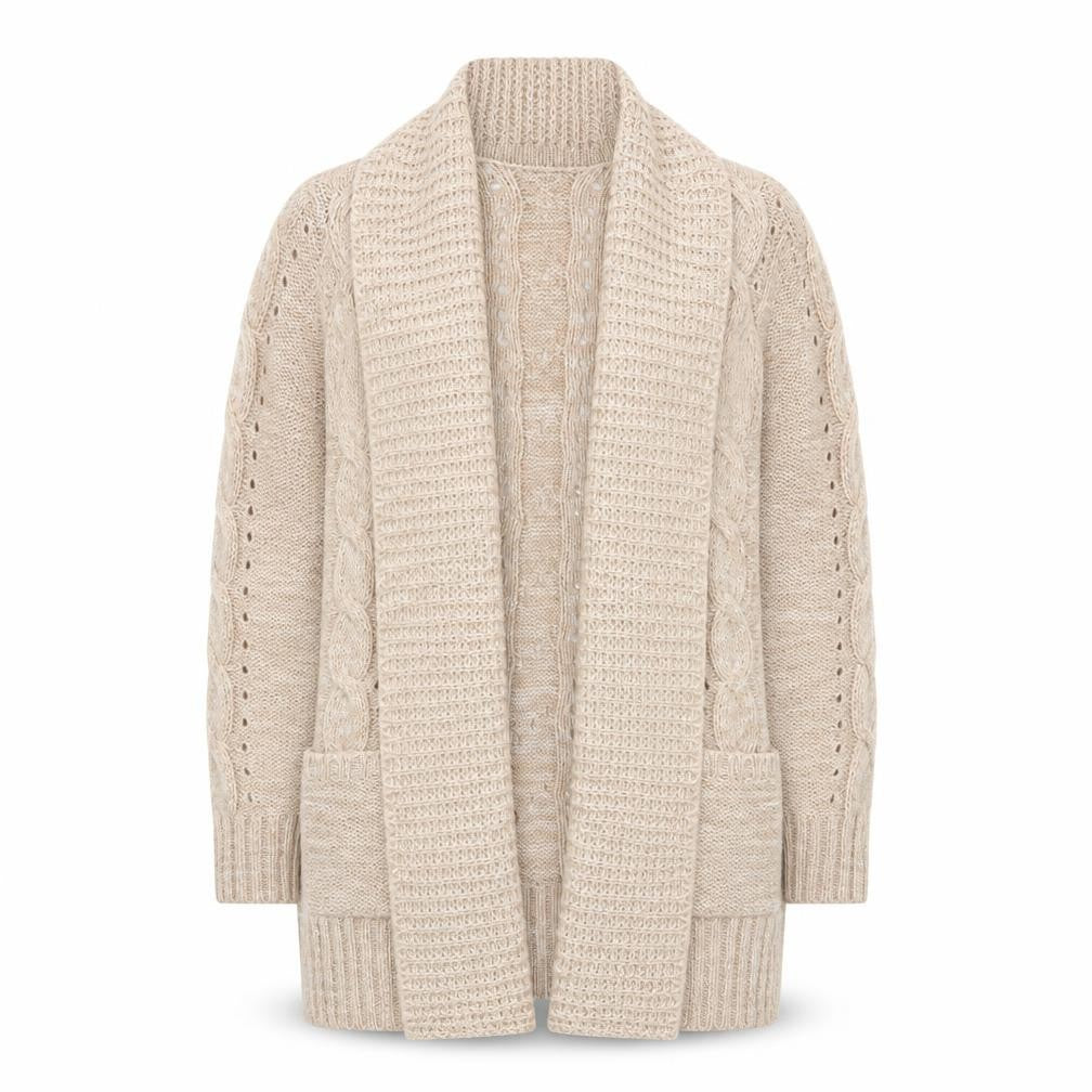New Look Women Beige Cable Knit Open Cardigan L