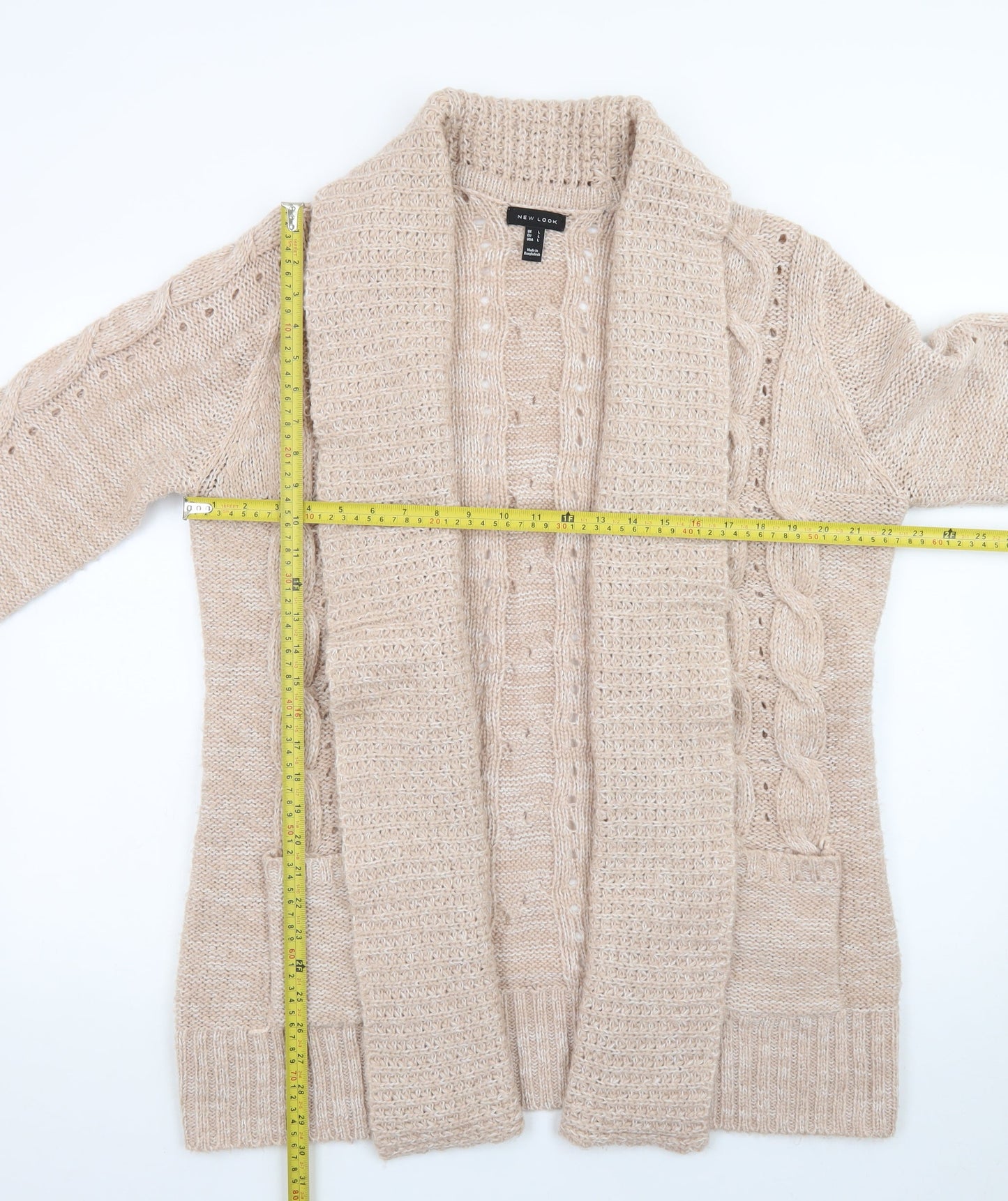 New Look Women Beige Cable Knit Open Cardigan L