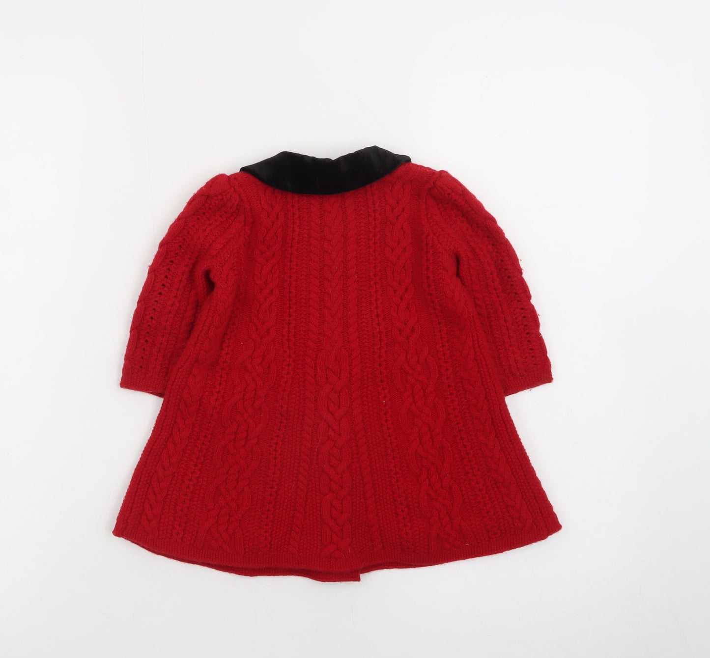 Ralph Lauren Girls Red Wool Blend Cable Knit Collared Cardigan 9-12 Months