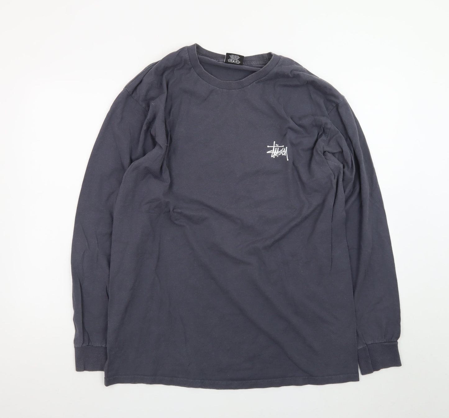 Stüssy Men's Grey Long Sleeve Graphic Logo T-Shirt Size L