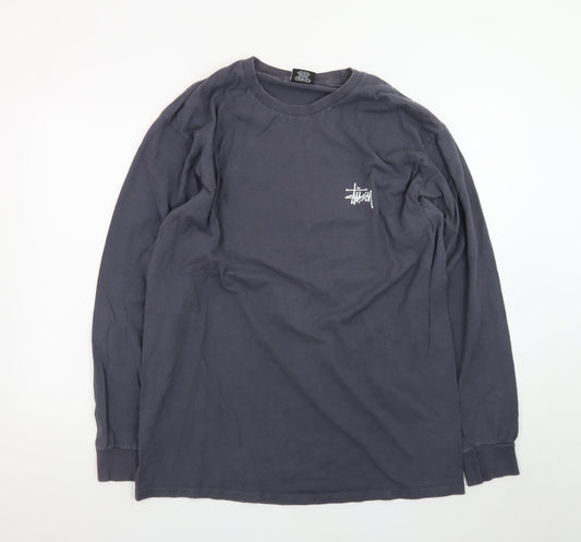 Stüssy Men's Grey Long Sleeve Graphic Logo T-Shirt Size L